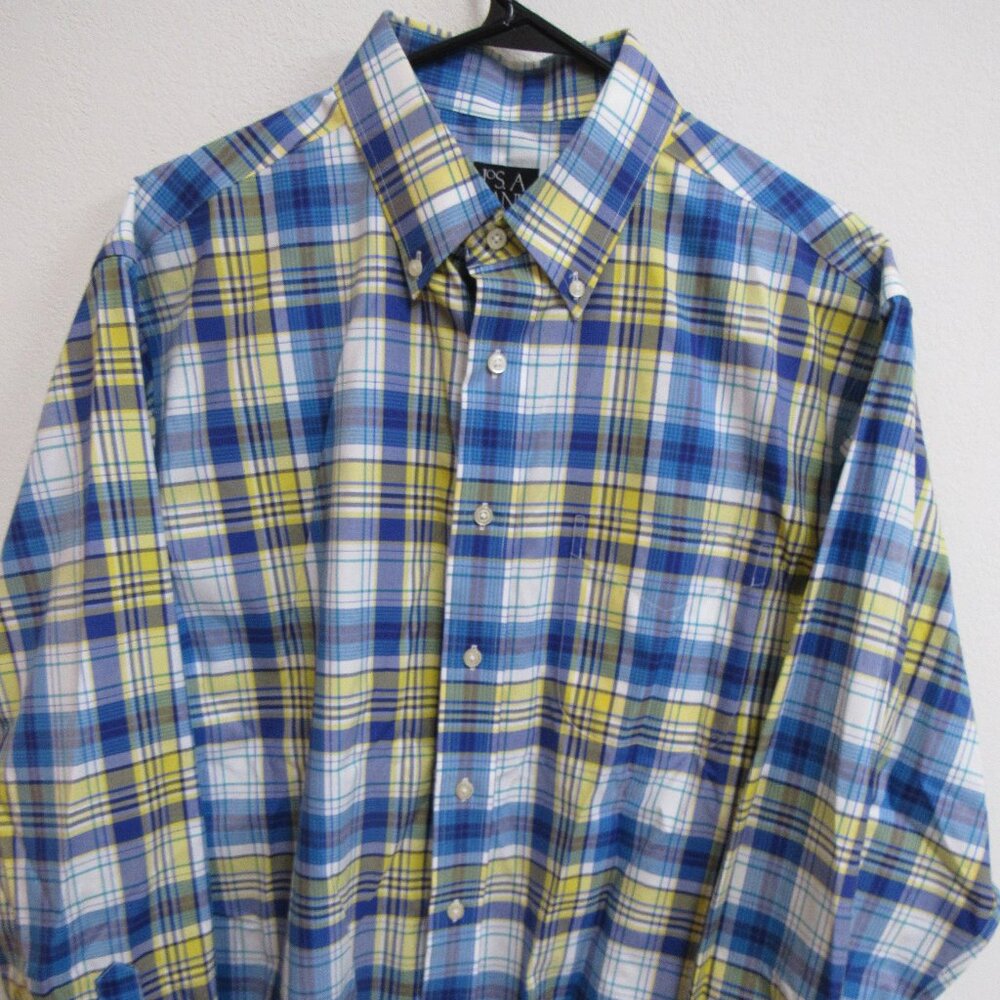 Jos A Bank Traveler's Collection Blue/Yellow Long Sleeve Button Down Shirt Large